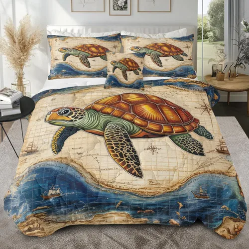 Miniatura 31 de Sleepwish - Juego de edredón con estampado de tortuga, juego de cubrecamas de tortuga hawaiana tamaño Queen en 3D, edredón de playa lindo para cama
