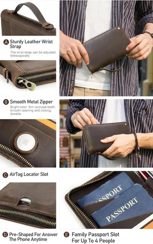 Miniatura 6 de Funda de cuero de grano superior para pasaporte de viaje para hombre y mujer, hecha a mano para 4 pasaportes y múltiples tarjetas, bloqueo RFID