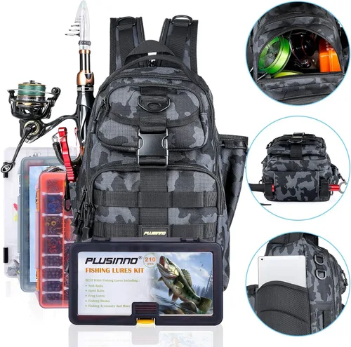 Miniatura 3 de PLUSINNO - Bolsa de almacenamiento para mochila de pesca, mochila de hombro para exteriores, bolsa de equipo de pesca, mochila de pesca resistente