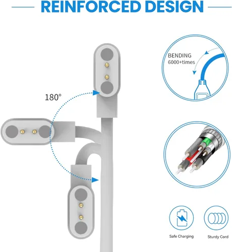 Miniatura 4 de Compatible con Woneligo W13 cargador de reloj inteligente 23.6 in, cable portátil USB, cable de carga magnético, cargador de repuesto para cargador