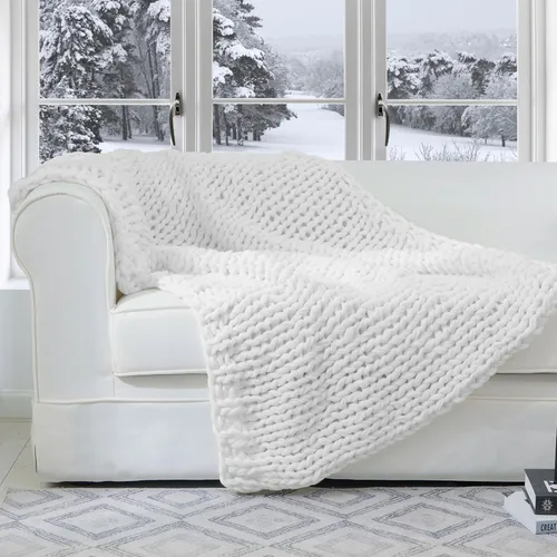 Miniatura 10 de Cheer Collection Manta de punto grueso – Manta para cama y sofá, acogedora manta de punto grueso, ultra suave, manta de punto de gran