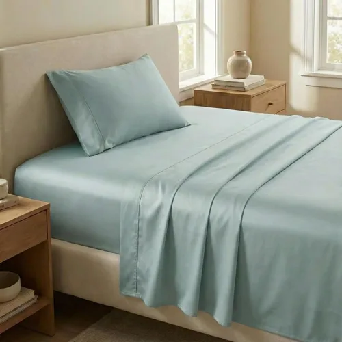 Miniatura 18 de Beckham Hotel Collection Juego de sábanas tamaño Twin 100% algodón, ropa de cama de satén de lujo 500TC, bolsillo profundo de 16", que absorbe