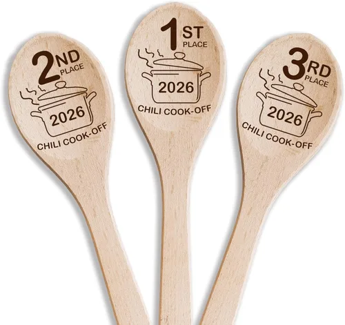 Chili Cook Off Wooden Spoons Set Of 3 Chili Cook-Off Awards Champion Winner Event Prize Home Gifts Personalized Cook Off Trophy (3 Spoons)