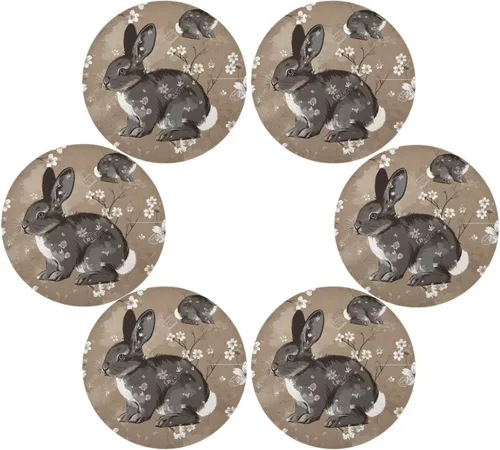 Miniatura 3 de Manteles individuales de conejo blanco y negro, almohadillas resistentes al calor para mesa de comedor, manteles individuales circulares lavables