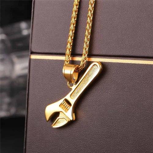 Miniatura 8 de U7 Punk Necklaces Stainless Steel 18K Gold Plated Large Hip Hop DaggerKnifeSwordSteampunk GearLarge Razor Blade Pendant Necklace for Men Women