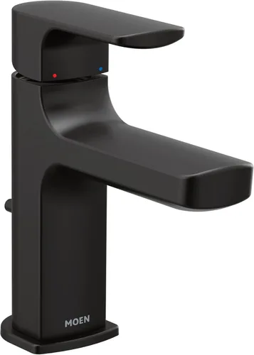 Moen Rizon - Grifo de baño moderno de una manija negro mate con conjunto de drenaje, 6900BL