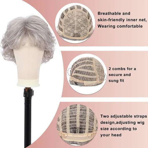 Miniatura 7 de Kalyss Peluca Corta Rizada Ondulada de 10" con Flequillo de Cabello Sintético Premium Resistente al Calor Pelucas Cortas con Aspecto de los Años 70