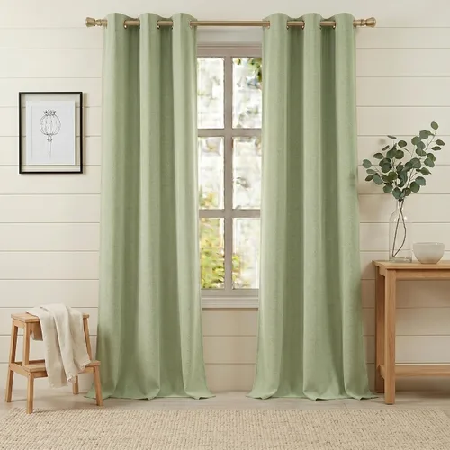 Miniatura 25 de Anpark Cortinas 100% opacas para dormitorio, cortina opaca de lino estilo granja de 84 pulgadas de largo, juego de 2 paneles, cortinas de ventana