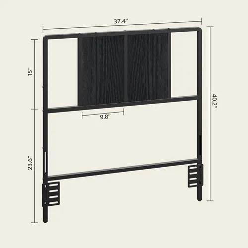 Miniatura 3 de MAHANCRIS Cabecero de Tamaño Individual Solo, Cabecero de Metal con Adaptadores, Estilo Industrial Minimalista para Camas de Tamaño Individual, Negro