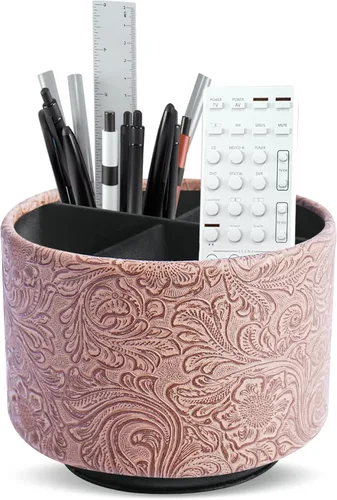 Miniatura 38 de lizimandu Organizador Redondo de Cuero para Suministros de Arte, Soporte para Control Remoto, Rotación de 360 Grados, Soporte Multifuncional