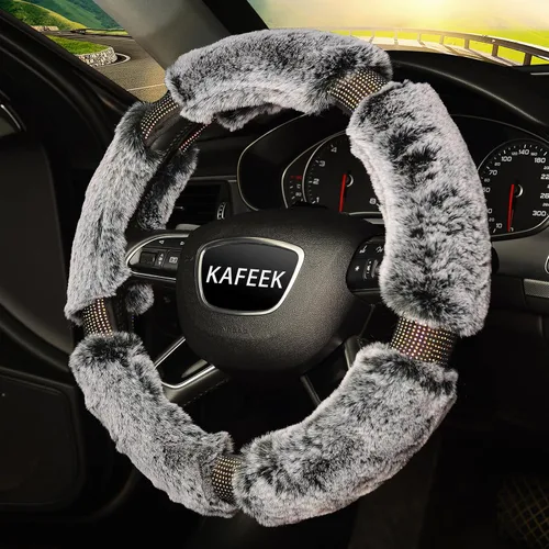 Miniatura 3 de KAFEEK Funda para Volante de Microfibra Suave Tipo Diamante con Cristales Brillantes de Imitación para Invierno Cálido, Funda Universal Difusa