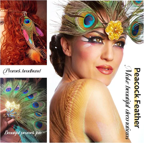 Miniatura 6 de iHUFeather 10 plumas naturales de ojo de pavo real de 10 a 12 pulgadas para arreglos florales, bodas, hogar y decoración de fiestas, natural