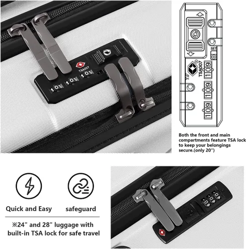 Miniatura 6 de AnyZip Maletas de equipaje con ruedas giratorias PC+ABS Hardshell TSA Lock, Blanco