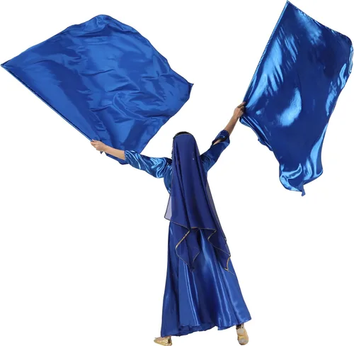 Miniatura 6 de Wuchieal Banderas de adoración de 51'' * 45'', banderas de alabanza de adoración tipo seda profética con varillas escalables 1 par (Azul marino)