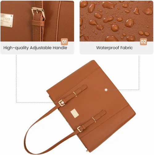 Miniatura 4 de Bolsa para laptop para mujer, bolso grande de oficina, maletín para hasta 15.6 pulgadas (versión actualizada), color marrón