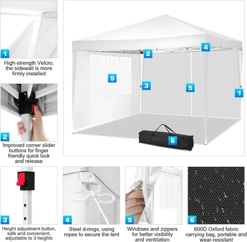 Miniatura 2 de COBIZI Tienda de campaña desplegable de 10 x 10 pies con 3 paredes laterales, tiendas de campaña para fiestas, bodas, patio trasero, impermeable, al