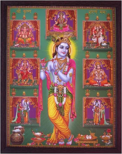 SANVIKA Krishna - Marco de fotos para pared, decoración de pared de Krishna, decoraciones hindúes para los dioses, fotos de dios hindúes con marcos,