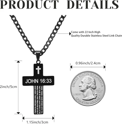 Miniatura 6 de SKQIR Collar de cruz para hombres con versículo de la Biblia, escritura religiosa cristiana para la primera comunión, colgante de cruz para niños