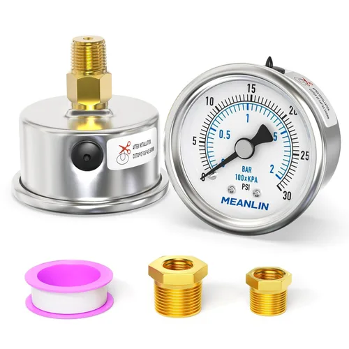 Miniatura 34 de MEANLIN MEASURE Medidor de presión en seco de acero inoxidable de 0 ~ 200 psi, esfera de cara NPT de 2 pulgadas, impermeable para compresor de aire