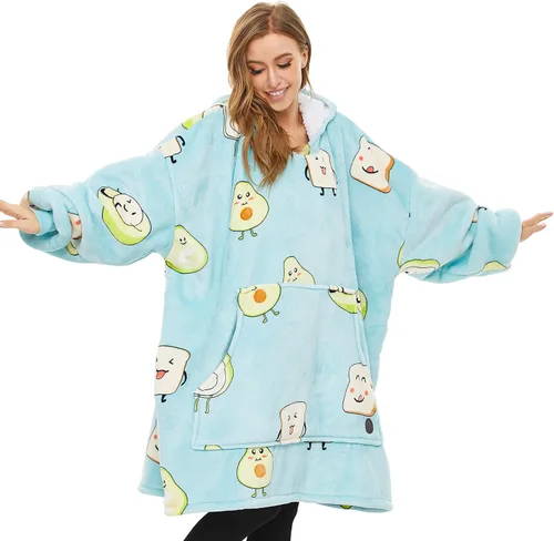 Miniatura 42 de Three Poodle - Manta con capucha portátil para niños, sudadera de sherpa de gran tamaño con capucha gigante, manta con capucha cálida y acogedora