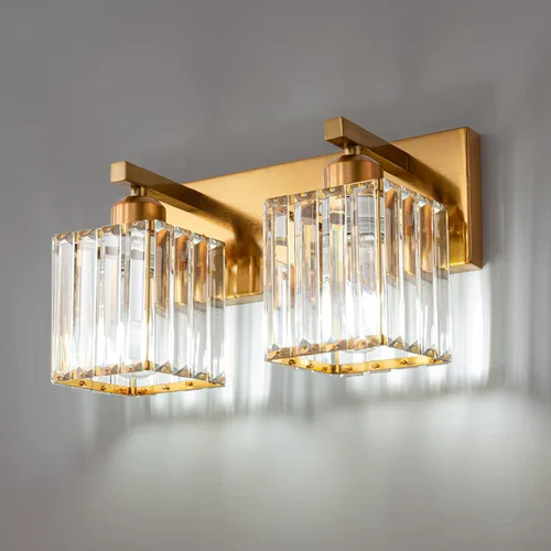Miniatura 40 de Lámpara de tocador moderna de 2 luces de níquel cepillado, lámpara de tocador de cristal, luz de pared de baño, accesorios de iluminación de baño