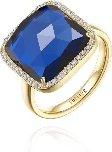 Jupiter Anillos de piedras preciosas naturales, chapado en oro de 14 quilates, anillo cuadrado de piedras preciosas auténticas con circonita para
