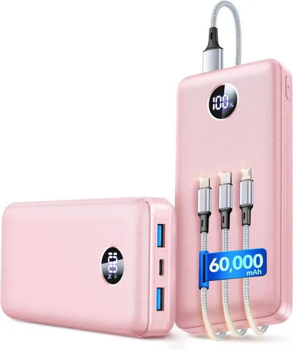 Miniatura 10 de Cargador portátil de batería de 60,000 mAh, cargador de teléfono de carga rápida de 22.5 W, cable USB-C/iOS/Micro-USB, Powerbank para iPhone 17 16