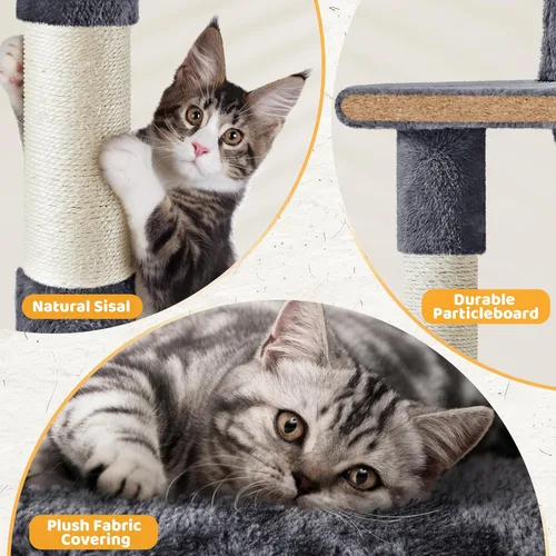 Miniatura 6 de Yaheetech Árbol para gatos de 54 pulgadas, torre para gatos de varios niveles con postes rascadores, amplio condominio y hamaca, centro