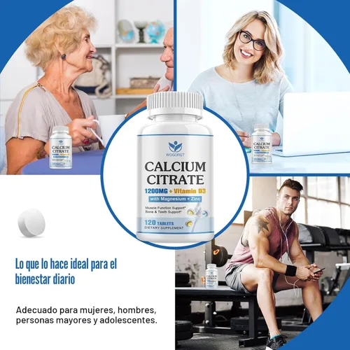 Miniatura 5 de Suplemento de citrato de calcio de 1200 mg con vitamina D3 para mujeres y hombres - Suplemento de calcio y magnesio zinc D3 para huesos, dientes