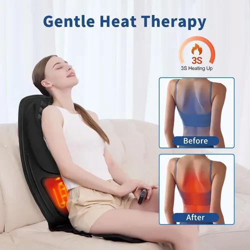 Miniatura 3 de Masajeador de espalda con calor con 8 motores, almohadilla para silla de masaje, masajeador de asiento con tracción trasera para masaje de cuerpo