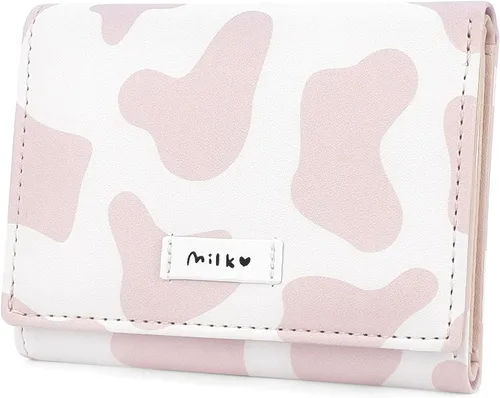 CONISY Lindas carteras para mujer, de cuero con bloqueo RFID, pequeña cartera triple con ventana de identificación para niñas y mujeres