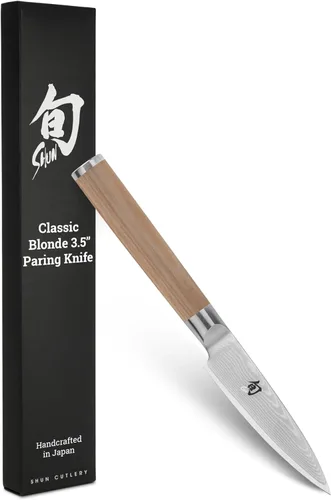 Cuchillo de pelar Shun Classic Blonde de 3.5 pulgadas, cuchillo japonés artesanal para verduras y frutas, núcleo VG-MAX con revestimiento de acero