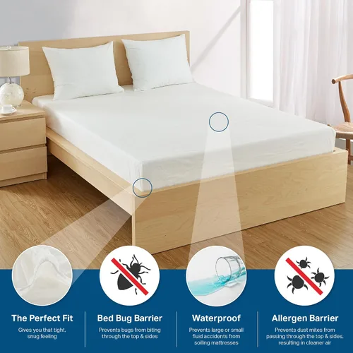 Miniatura 8 de Bargoose Funda de colchón ajustable Protector de cama de vinilo Protege contra plagas y líquidos Barrera contra alérgenos y ácaros del polvo