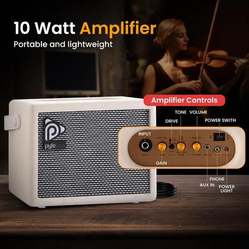 Miniatura 4 de Pyle Violín eléctrico silencioso 4/4 con kit de amplificador, violín de madera maciza con amplificador de 10 W y accesorios completos, instrumento