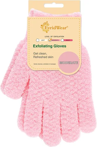 Miniatura 3 de Evridwear Guantes exfoliantes para baño pesados y moderados, color rosa, 2 pares
