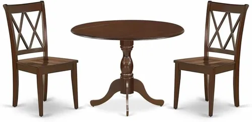 Miniatura 10 de East West Furniture DMCL3-LWH-C - Juego de mesa de cocina de 3 piezas para espacios pequeños contiene una mesa de comedor redonda con gotas y 2