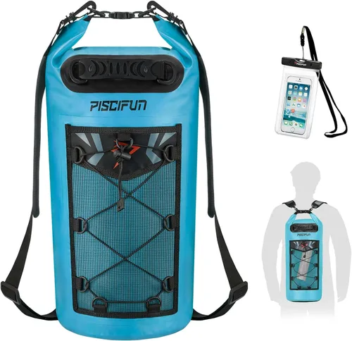 Miniatura 35 de Piscifun Bolsa seca, mochila flotante impermeable 10L/20L/30L/40L con funda impermeable para teléfono para navegación, kayak, pesca Negro