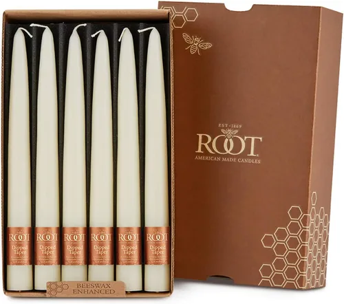 Miniatura 12 de Root Candles Juego de 12 velas cónicas sin aroma, lisas sumergidas a mano, sin goteo, cera de abeja mejorada, en caja, 9 pulgadas, verde salvia