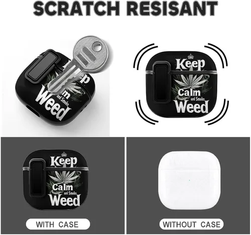 Miniatura 3 de Keep Calm and Smoke Weeds - Funda para auriculares Bluetooth compatible con AirPods 4 con protector de botón negro