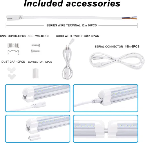 Miniatura 3 de Lámpara LED de tienda de 8 pies, 120 W, 14400 lúmenes, 6500 K, blanco frío, T8 V, tubo de luz LED integrado con 4 filas de luz para puerta