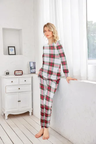 Miniatura 137 de Ekouaer Conjunto de pijama de manga larga para mujer, ropa de dormir suave con cuello redondo y bolsillos