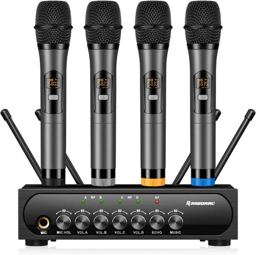 Miniatura 10 de Sistema de micrófono inalámbrico Micrófono dinámico inalámbrico UHF Micrófono de mano inalámbrico de doble canal con Echo Bluetooth Control