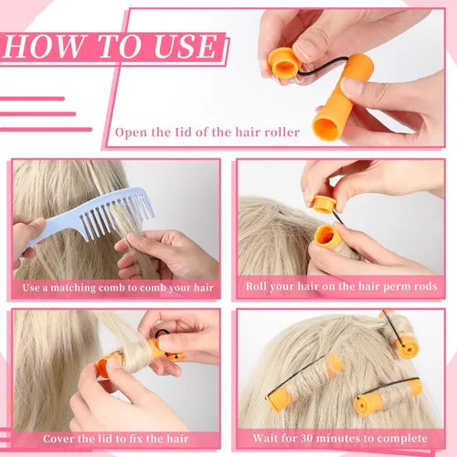 Miniatura 4 de Tigeen 300 unidades de varillas permanentes de plástico para el cabello, rizadores sin calor, varilla de onda fría para cabello largo, corto, recto