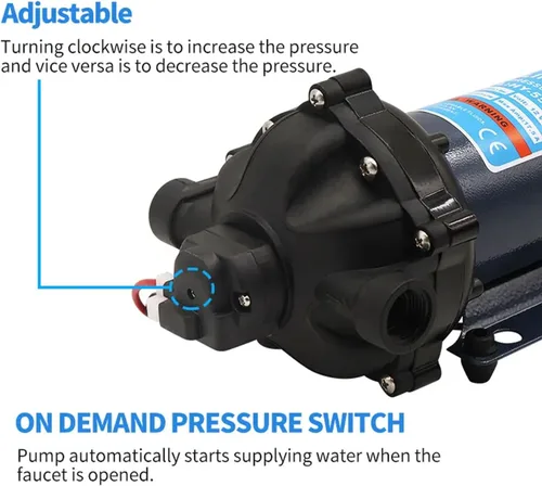Miniatura 3 de Bomba de diafragma de agua de 12 V, 5.5 GPM, 70 PSI, bajo demanda, autocebante, bomba de agua automática de alto rendimiento para marina, RV, barco