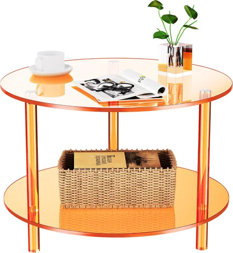 Miniatura 9 de Mesa de centro acrílica, pequeña mesa de centro moderna redonda para sala de estar, verde