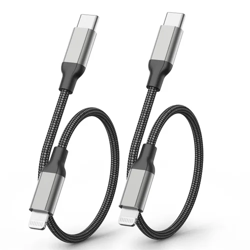 Cable USB C a Lightning corto de 6 pulgadas, paquete de 2 unidades de 0.5 pies, cable tipo C a Lightning con entrega de energía de carga rápida,