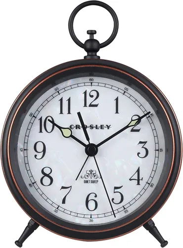 Timelink Crosley Reloj despertador de bolsillo de metal vintage con alarma fuerte, silencioso, segundero sin tictac, pantalla analógica, funciona