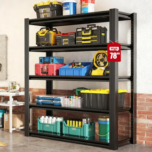 Miniatura 9 de Estantería de garaje resistente, estantes de almacenamiento de metal, estantería de metal ajustable de 5 niveles, estante industrial para garaje