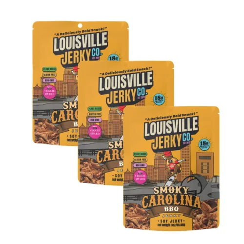 Louisville Vegan Jerky - Carolina ahumada, carne seca apta para vegetarianos y veganos, 0.59 onzas de proteína de soja sin OMG, 300 calorías por