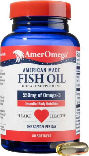 AmerOmega Triglicérido 550 mg Omega-3 Aceite de pescado para apoyo a la salud cardíaca – Abadejo de lucillo de Alaska capturado en la naturaleza –